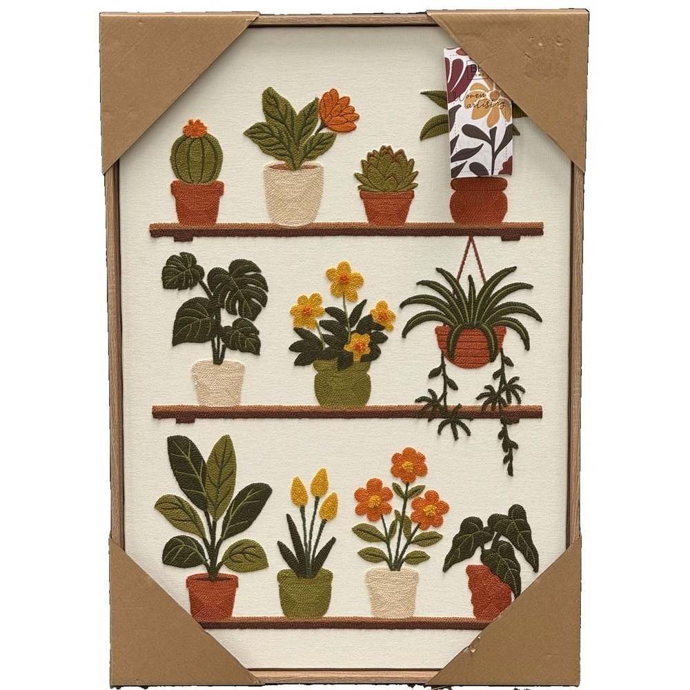 New BP Home Textile Embroidery Woven Wall Art Houseplant on shelf Decor 18"x26"